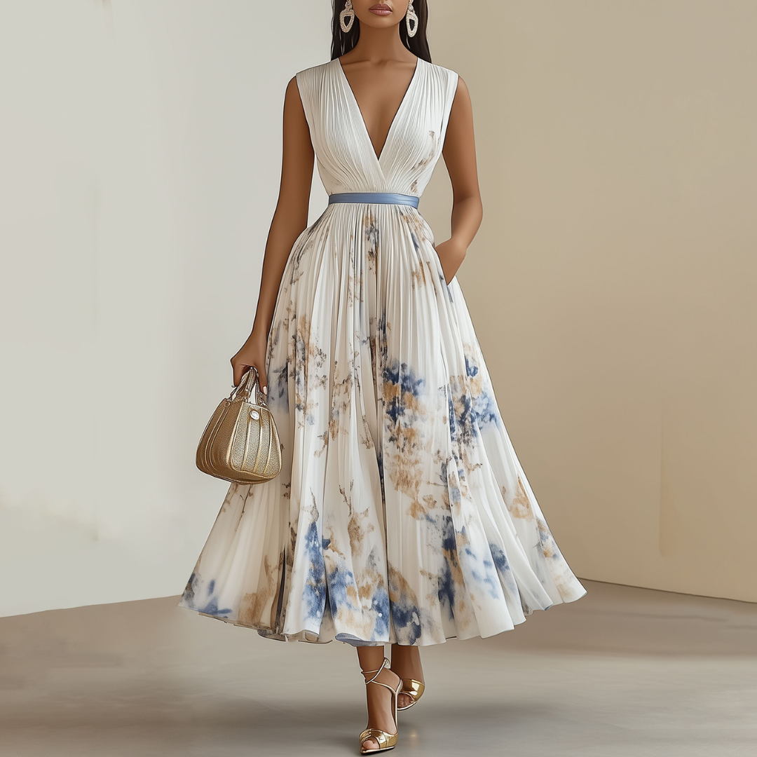 Abito Donna Fluido Vita Alta Gonna Svasata Elegante - Vesarelli