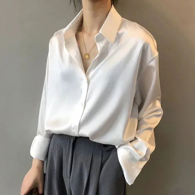 AMILY | Casual Loose Satin Blouse - Lizabella Fashion -  -  - AMILY | Casual Loose Satin Blouse-Lizabella Fashion - #tag1# - #tag2#