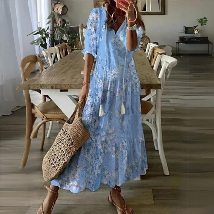 Abito Maxi Donna Floreale Estivo Scollo Ampio - Vesarelli