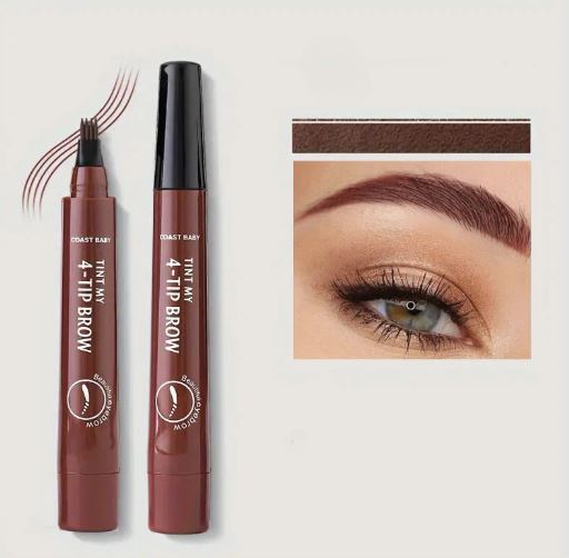 Penna sopracciglia 4 punte, trucco effetto naturale, marrone scuro, applicatore preciso, lunga durata, ideale per definire e riempire sopracciglia.