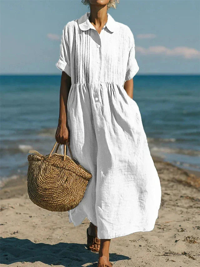 Abito Camicia Donna Plissettato Stile Casual Elegante - Vesarelli