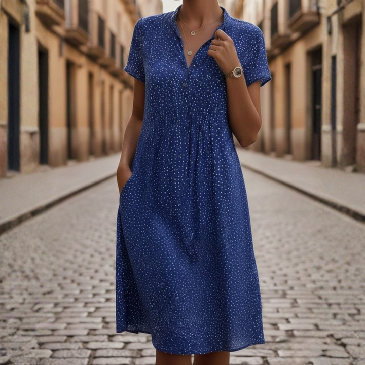 Abito Camicia Donna Scollo a V Vita Arricciata - Vesarelli