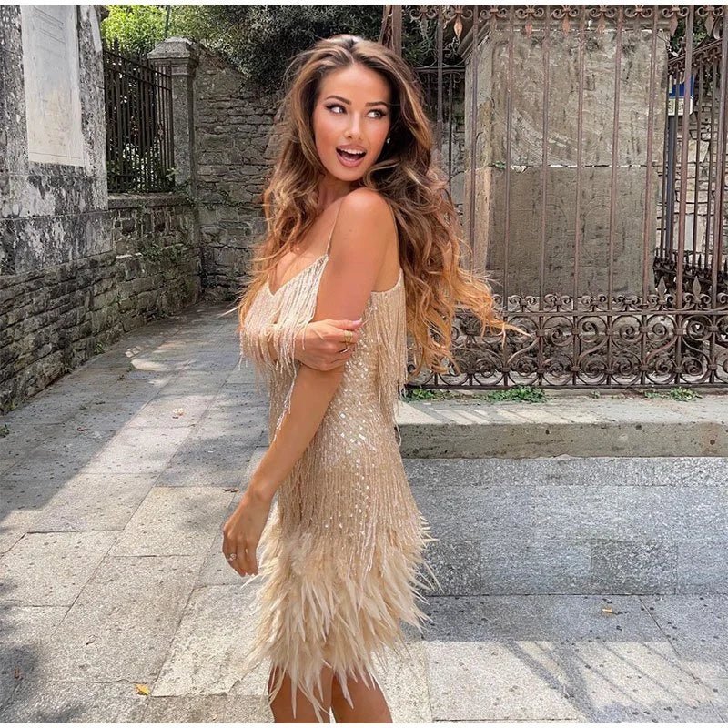 Abito Cocktail Donna | Frange Scintillanti & Effetto Luce