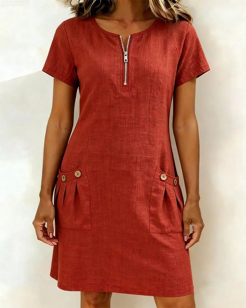 Abito Corto Donna Zip Frontale Stile A Linea - Vesarelli