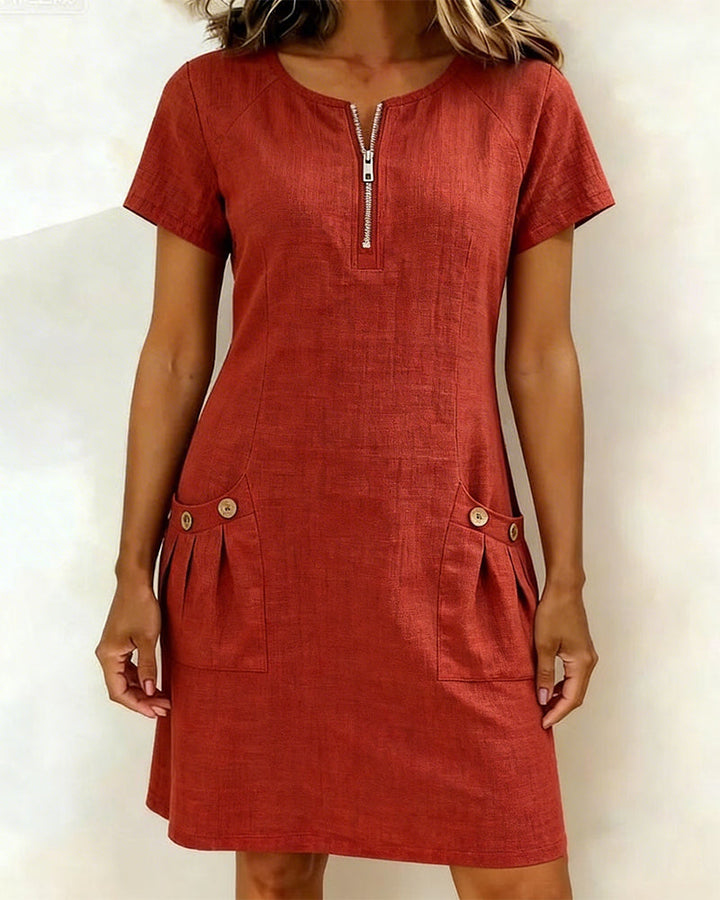 Abito Corto Donna Zip Frontale Stile A Linea - Vesarelli