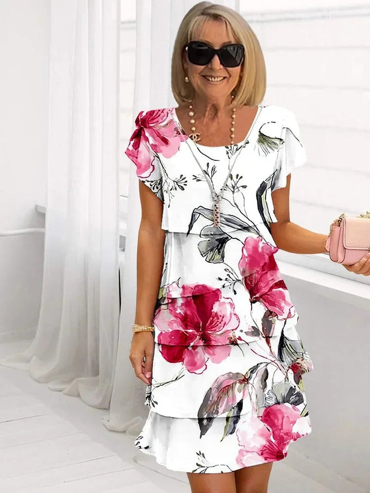 Abito Donna Floreale Balze a Cascata Silhouette Slanciata - Vesarelli