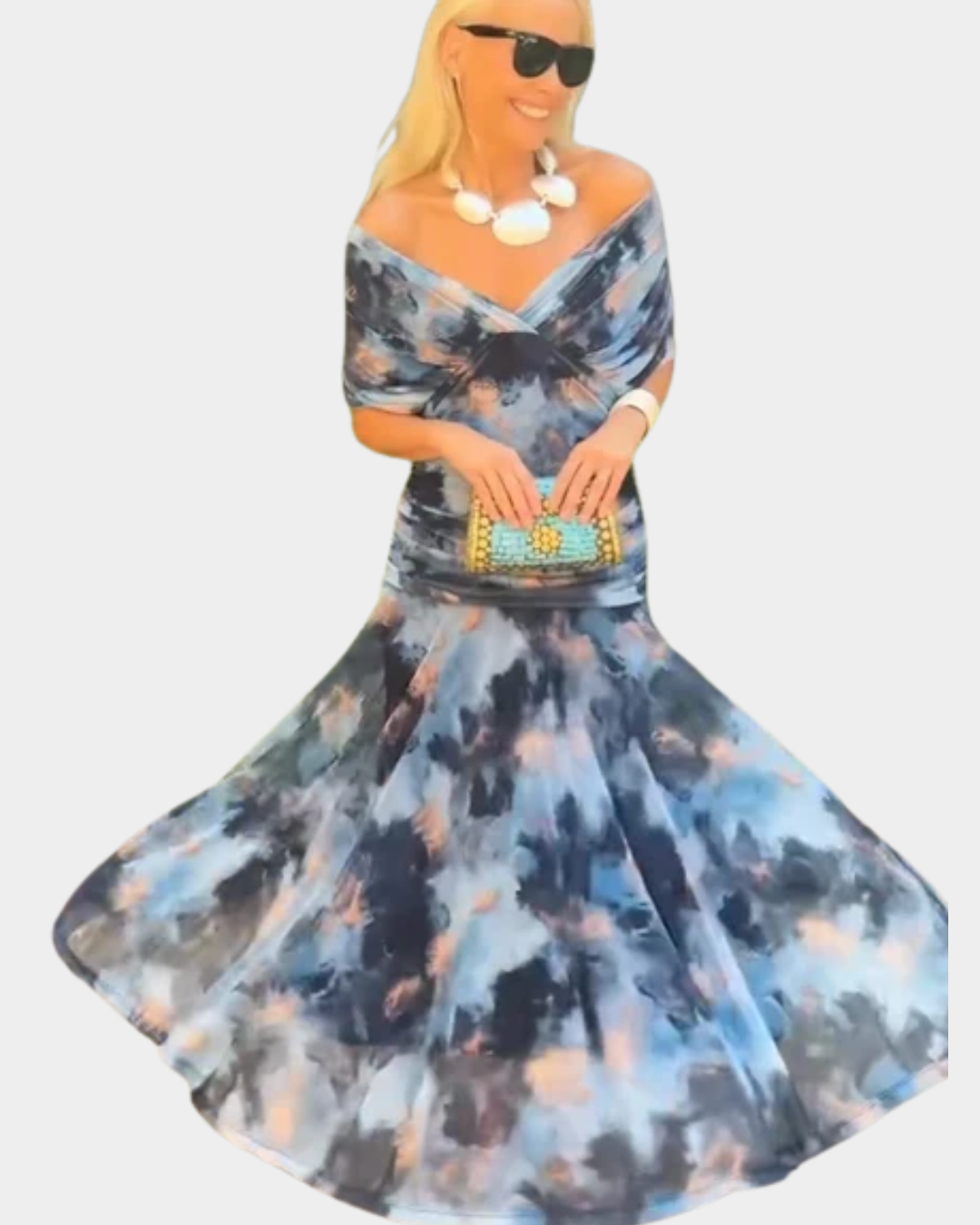 Abito Maxi Donna | Spalle Scoperte & Stampa Acquerello