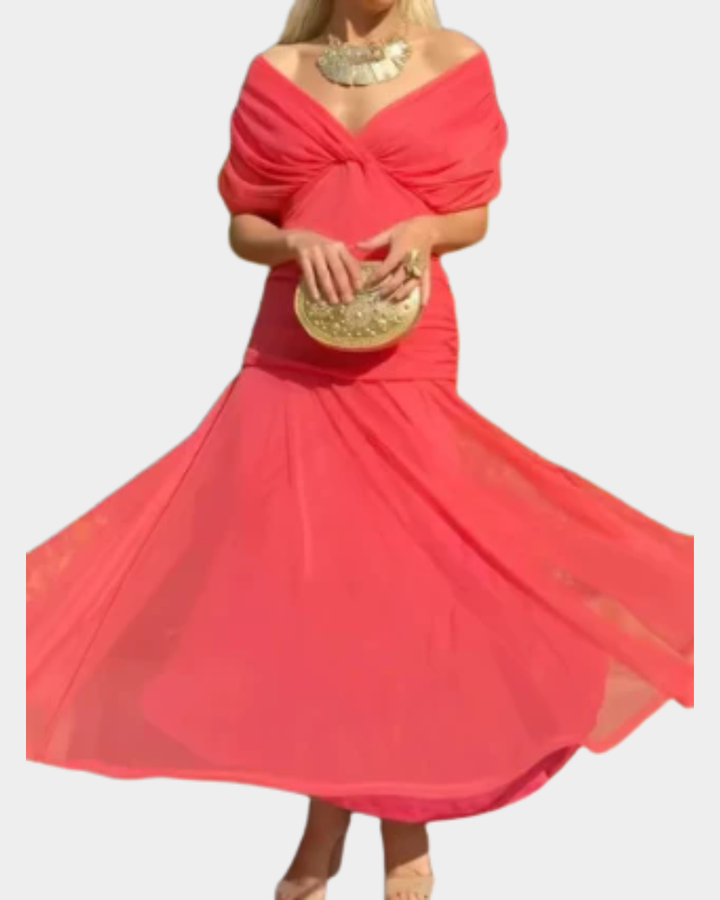 Abito Maxi Donna | Spalle Scoperte & Stampa Acquerello