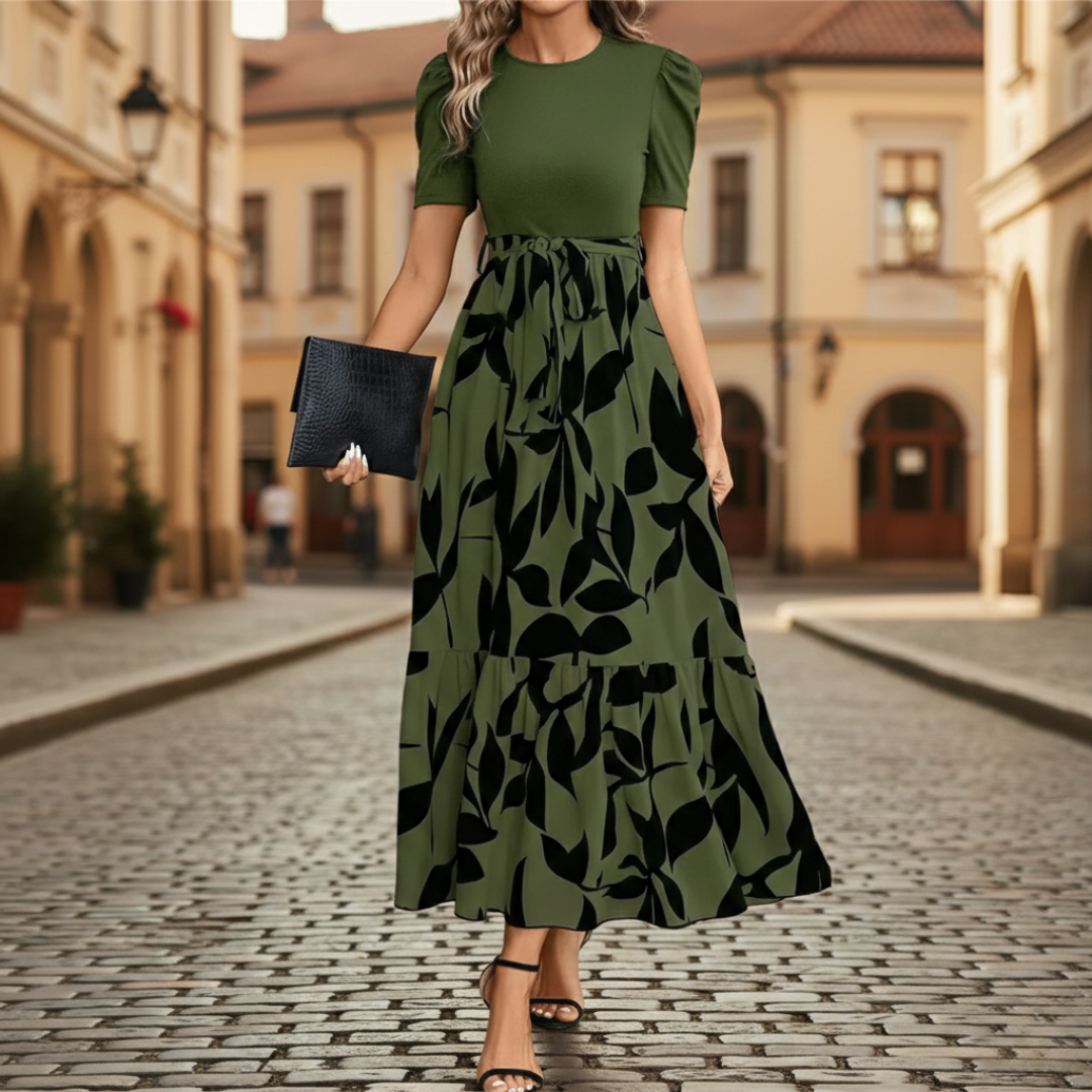 Abito Maxi Donna Vita Alta con Cintura e Balze Fluide - Vesarelli