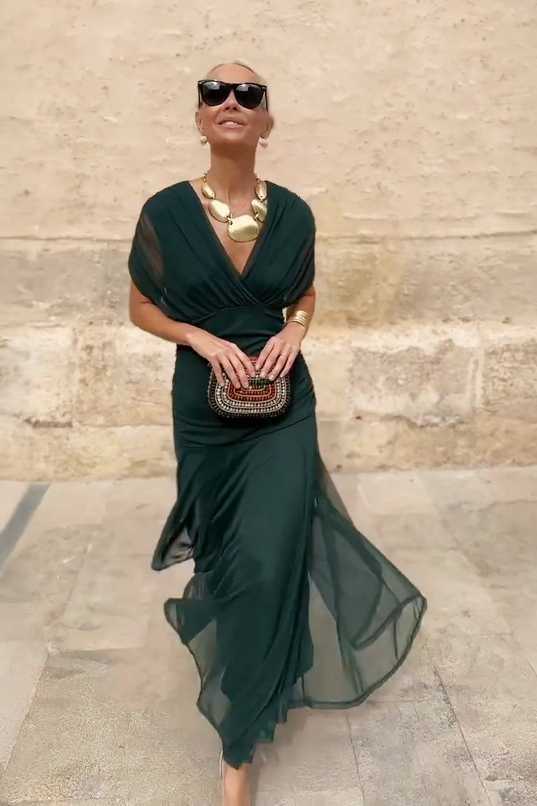 Abito Maxi Elegante Donna | Scollo a V slancia & Drappeggio valorizzante