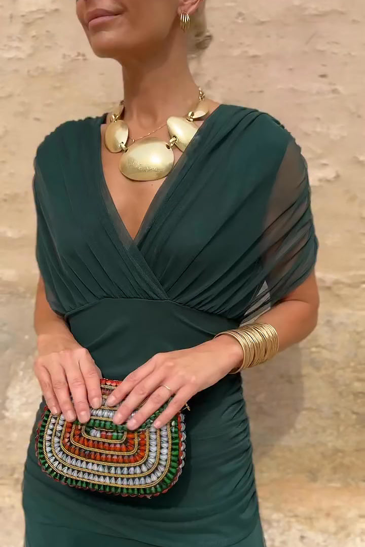 Abito Maxi Elegante Donna | Scollo a V slancia & Drappeggio valorizzante