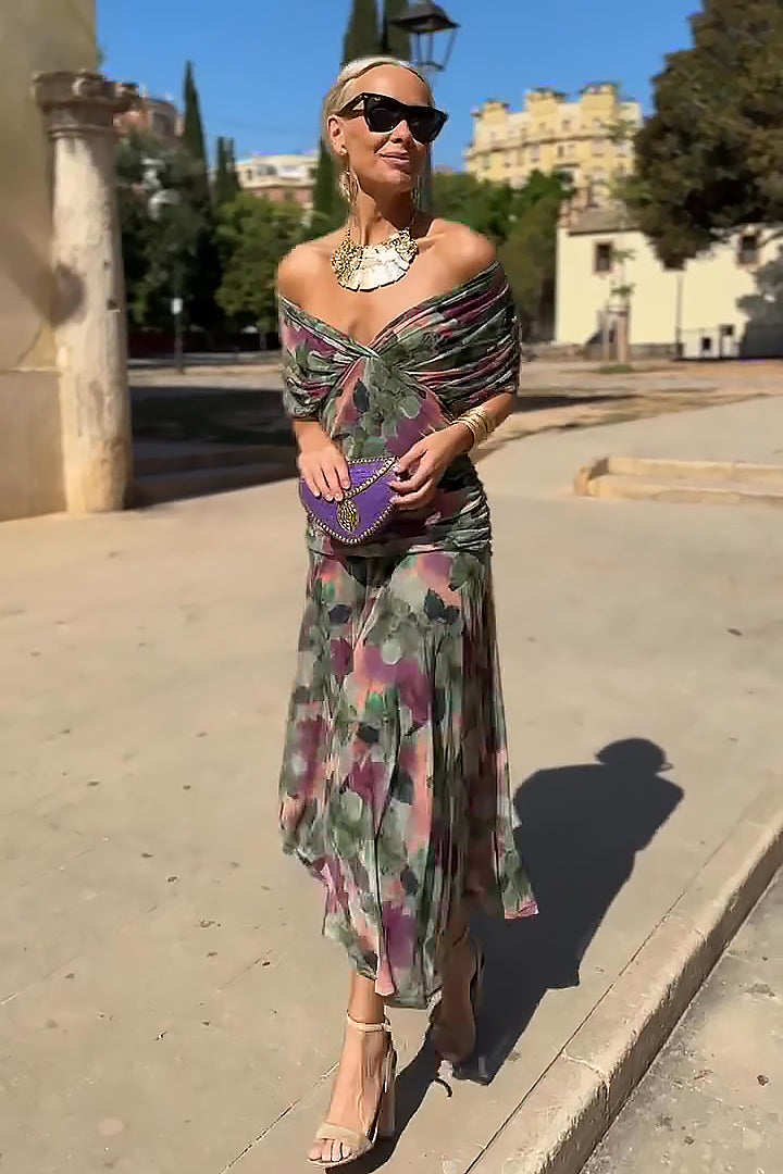Abito Maxi Elegante Donna | Scollo a V slancia & Drappeggio valorizzante