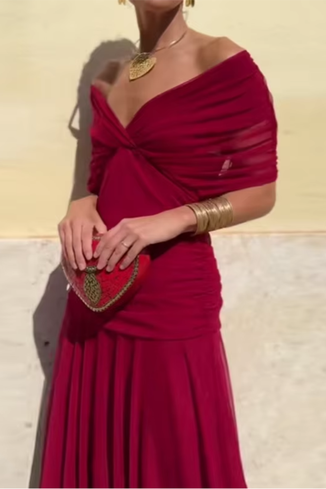Abito Maxi Elegante Donna | Scollo a V slancia & Drappeggio valorizzante