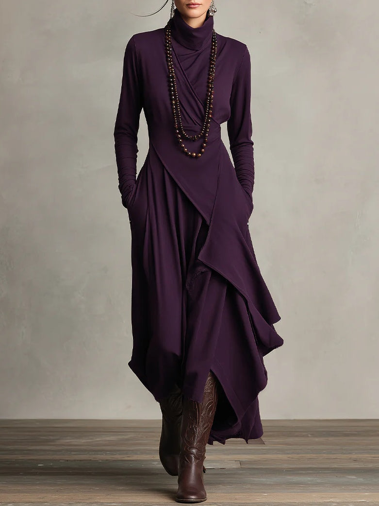 Abito Maxi Donna Collo Alto Pieghe Asimmetriche - Vesarelli