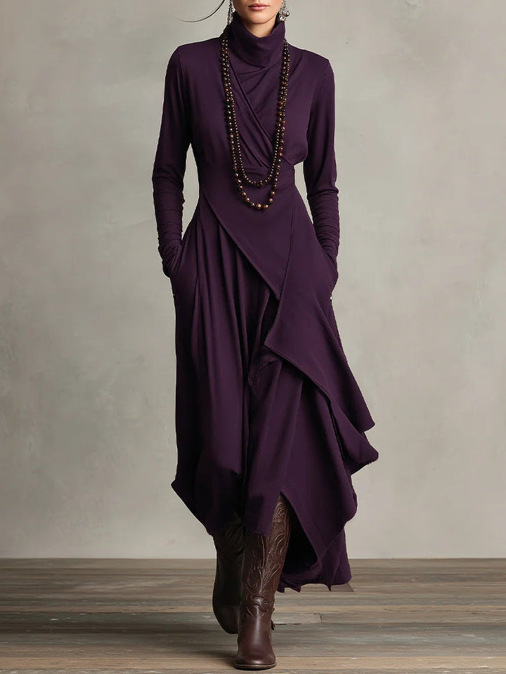 Abito Maxi Donna Collo Alto Pieghe Asimmetriche - Vesarelli