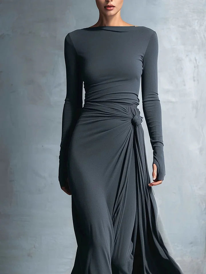 Abito Maxi in Jersey Elegante con Nodo Avvolgente