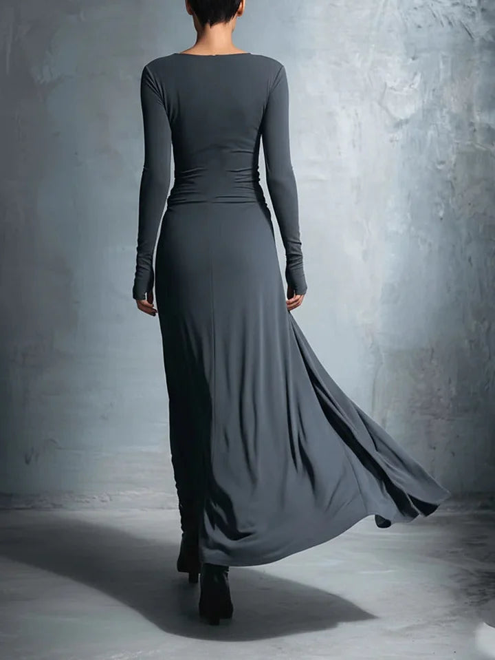 Abito Maxi in Jersey Elegante con Nodo Avvolgente