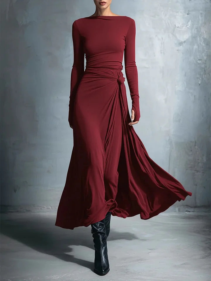 Abito Maxi in Jersey Elegante con Nodo Avvolgente