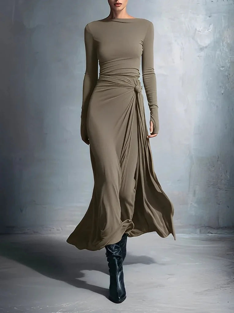 Abito Maxi in Jersey Elegante con Nodo Avvolgente