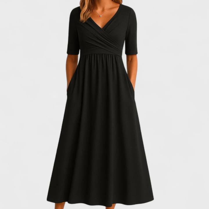 Abito Midi Donna Scollo a V Classico Elegante - Vesarelli