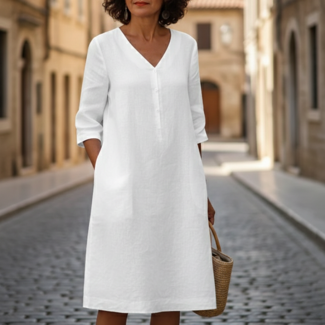 Abito Midi Donna | Scollo a V & Tasche Funzionali