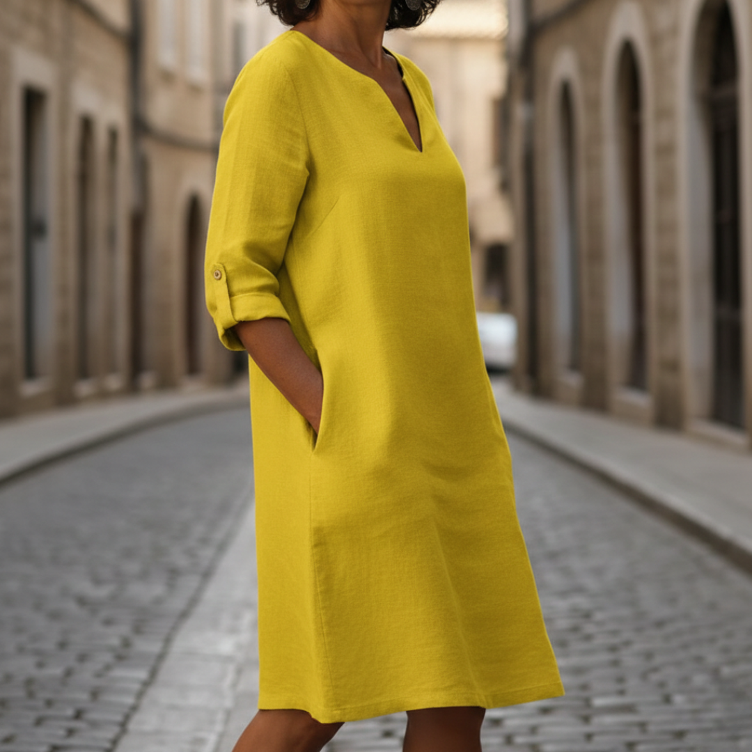Abito Midi Donna | Scollo a V & Tasche Funzionali