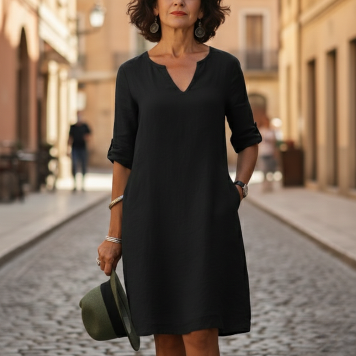 Abito Midi Donna | Scollo a V & Tasche Funzionali
