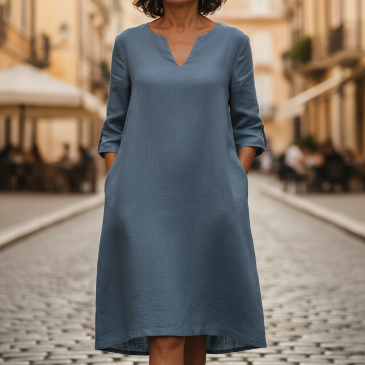Abito Midi Donna | Scollo a V & Tasche Funzionali