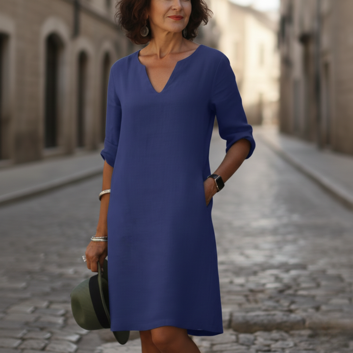 Abito Midi Donna | Scollo a V & Tasche Funzionali