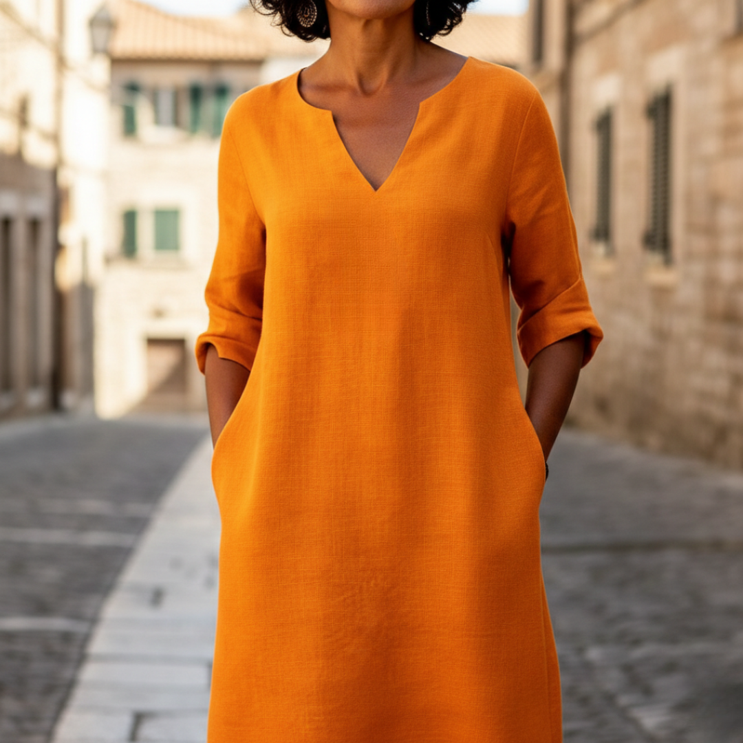Abito Midi Donna | Scollo a V & Tasche Funzionali