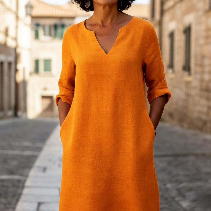 Abito Midi Donna | Scollo a V & Tasche Funzionali