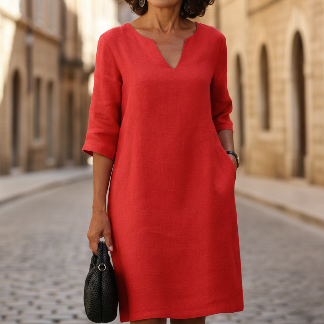 Abito Midi Donna | Scollo a V & Tasche Funzionali