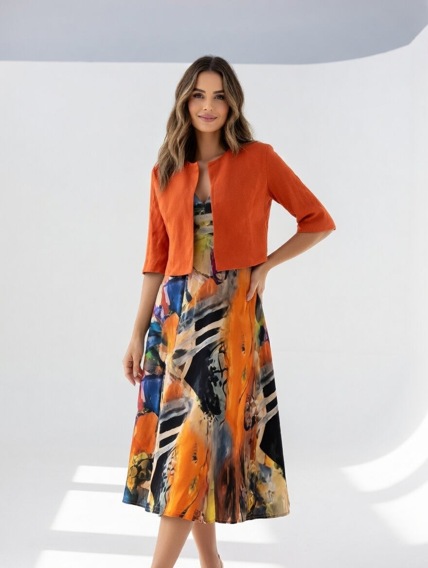 Abito Midi Donna in Tessuto Stampato Stile Elegante - Vesarelli