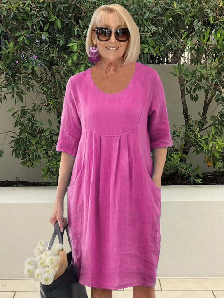 Abito Midi Donna Linea Morbida Tasche Laterali - Vesarelli