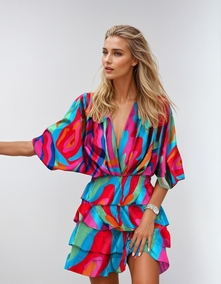 Abito Midi Donna Stampa Floreale Vita Elasticizzata - Vesarelli