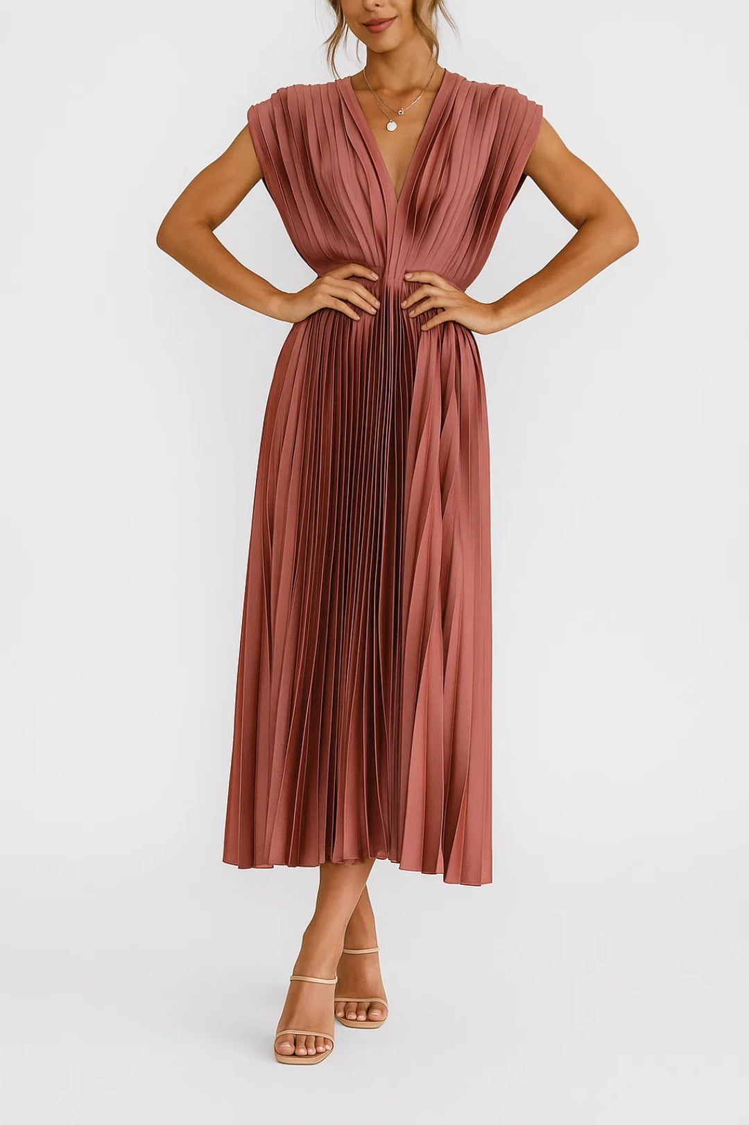 Abito Plissé Midi | Eleganza Senza Tempo | Scollo a V e Vita Sottolineata