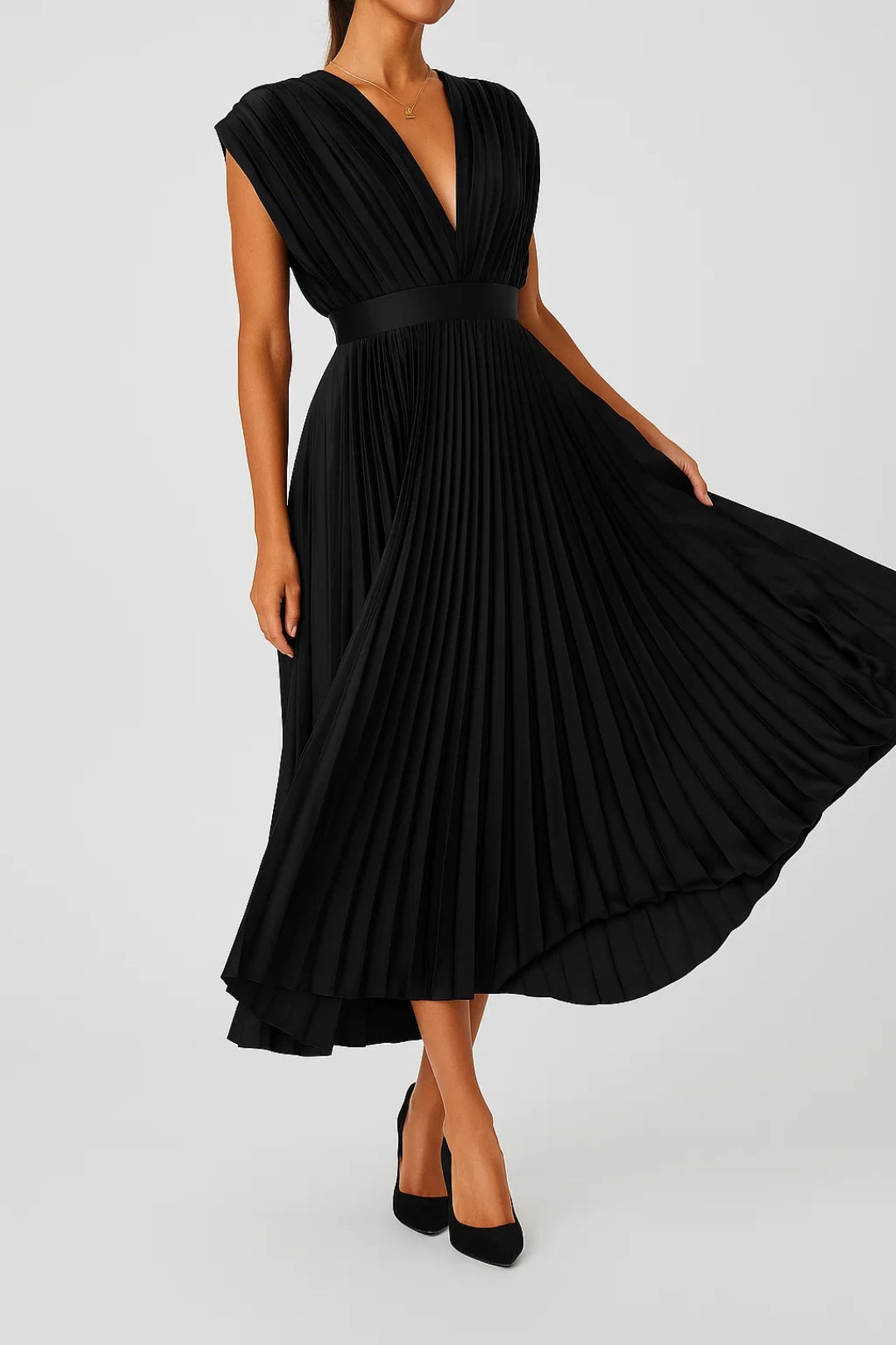 Abito Plissé Midi | Eleganza Senza Tempo | Scollo a V e Vita Sottolineata