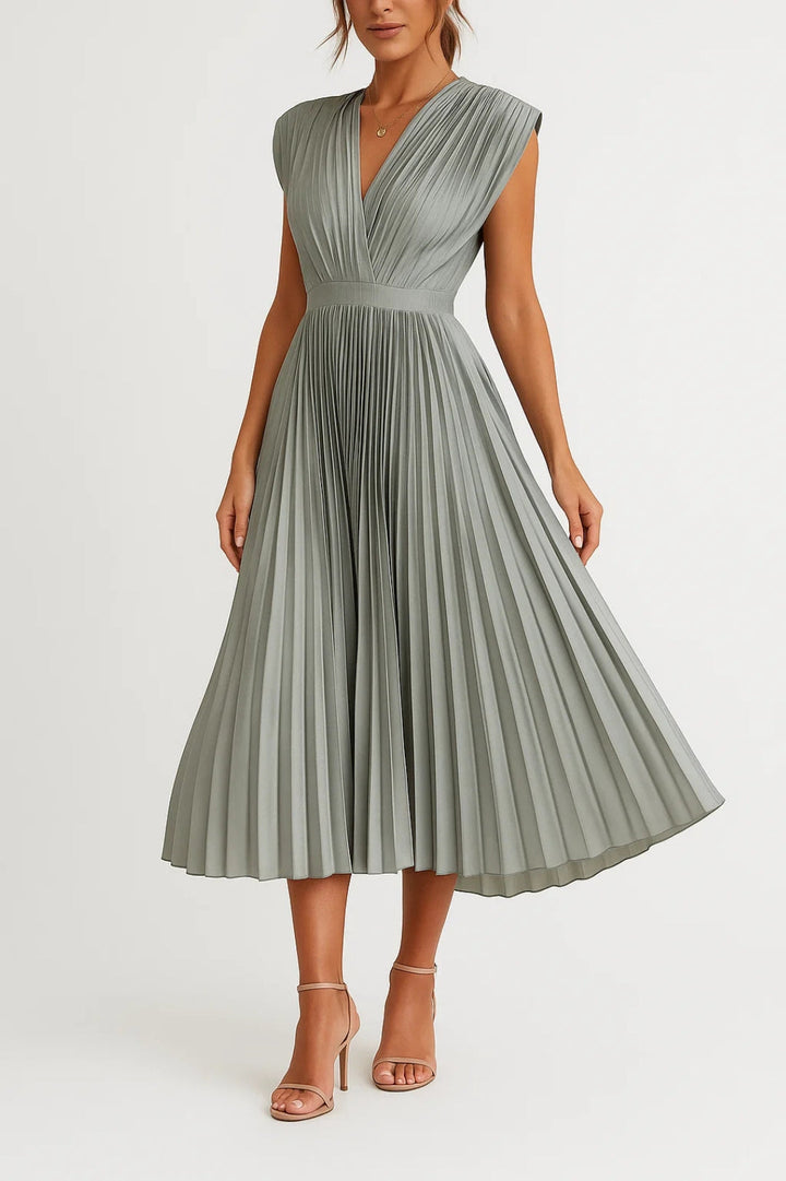 Abito Plissé Midi | Eleganza Senza Tempo | Scollo a V e Vita Sottolineata