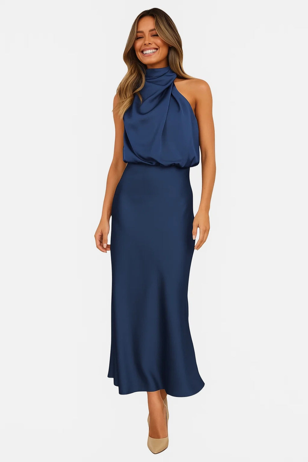 Abito Satinato con Collo Alto Donna | Senza Maniche & Eleganza Fluida