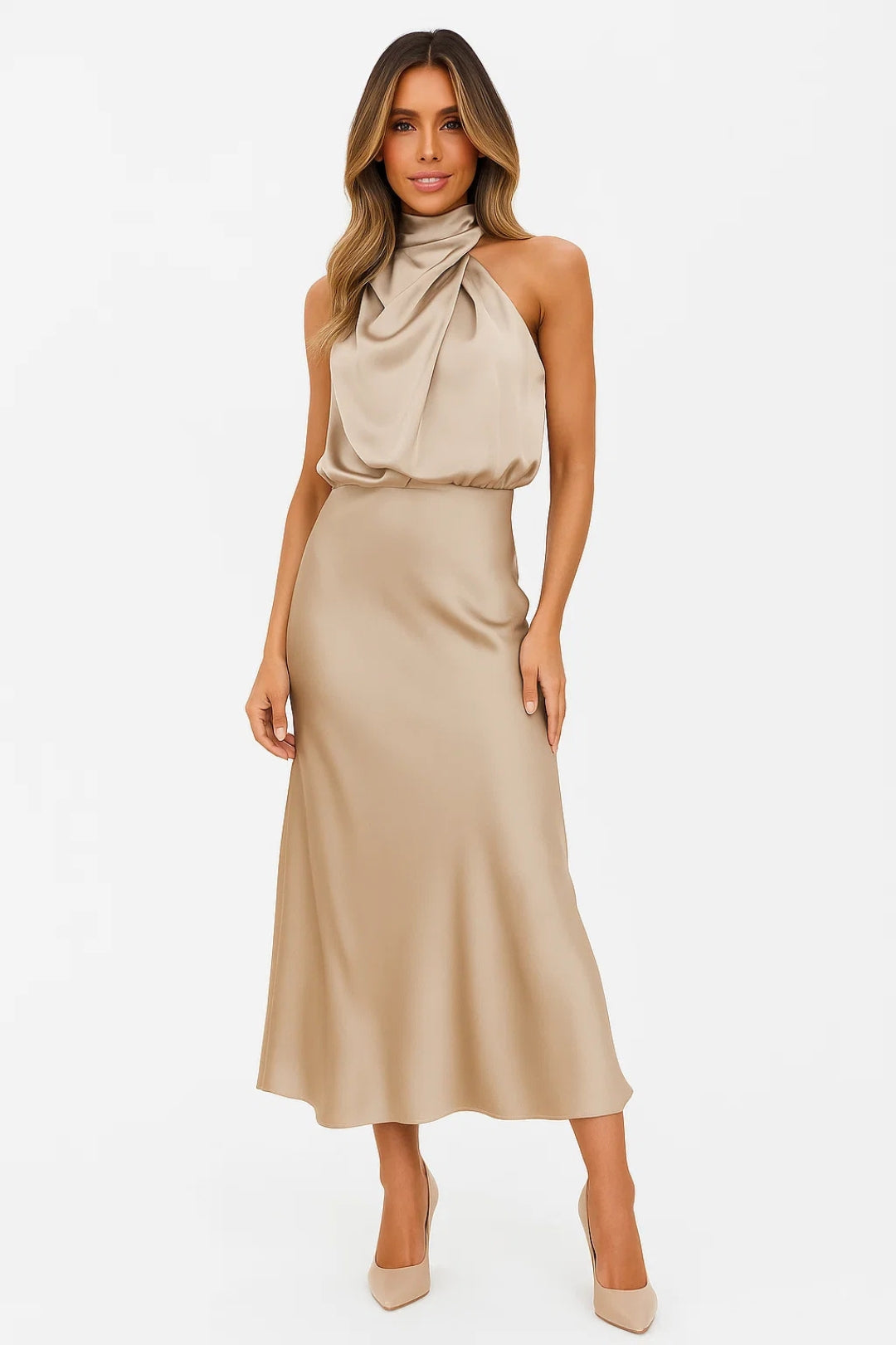 Abito Satinato con Collo Alto Donna | Senza Maniche & Eleganza Fluida
