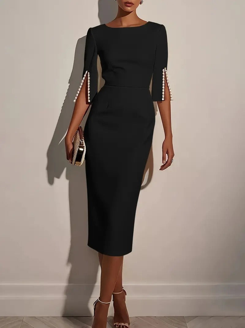 Abito Tubino Donna Midi Maniche Perlate Silhouette Snellente - Vesarelli
