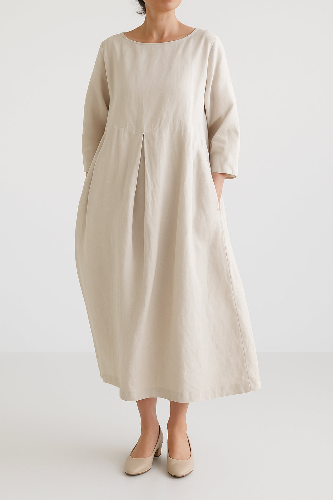 Abito Midi Donna Ampio con Pieghe Frontali Comodo - Vesarelli