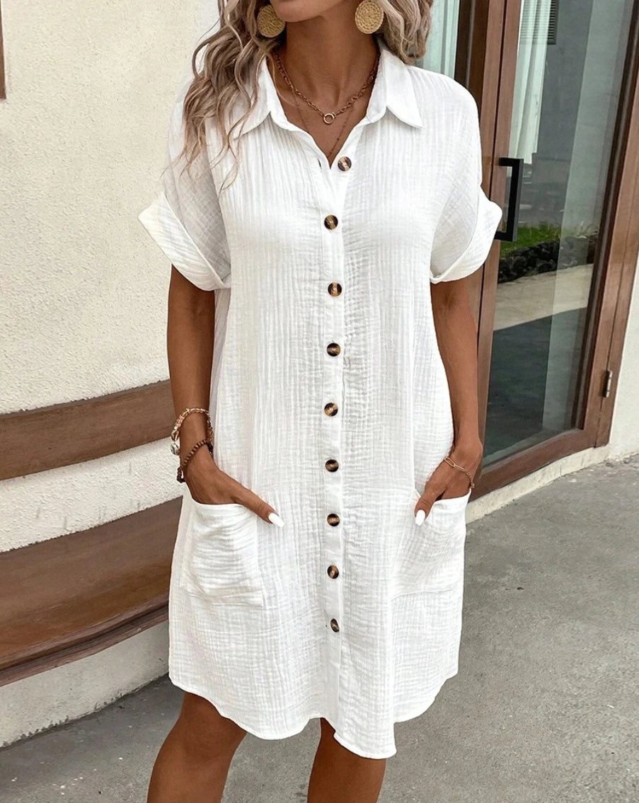 Abito camicia corto Donna | Bottoni frontali & Tasche laterali
