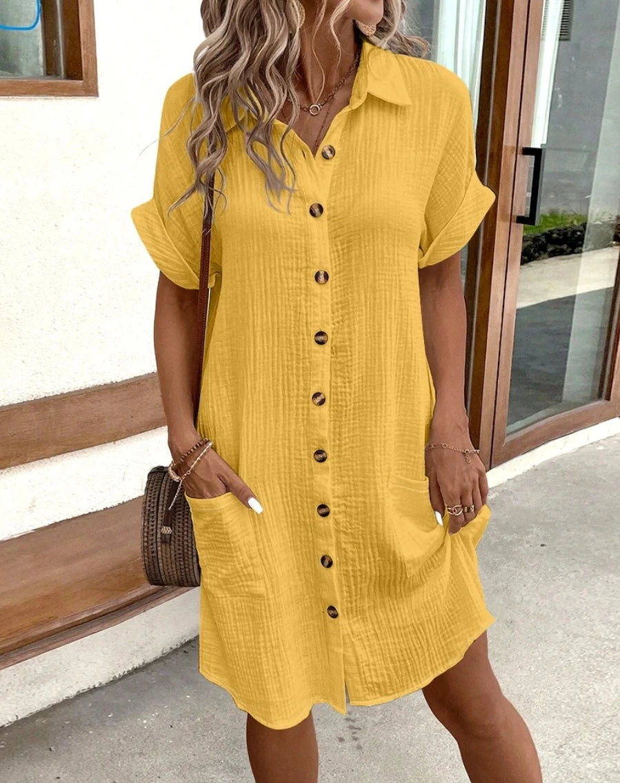 Abito camicia corto Donna | Bottoni frontali & Tasche laterali