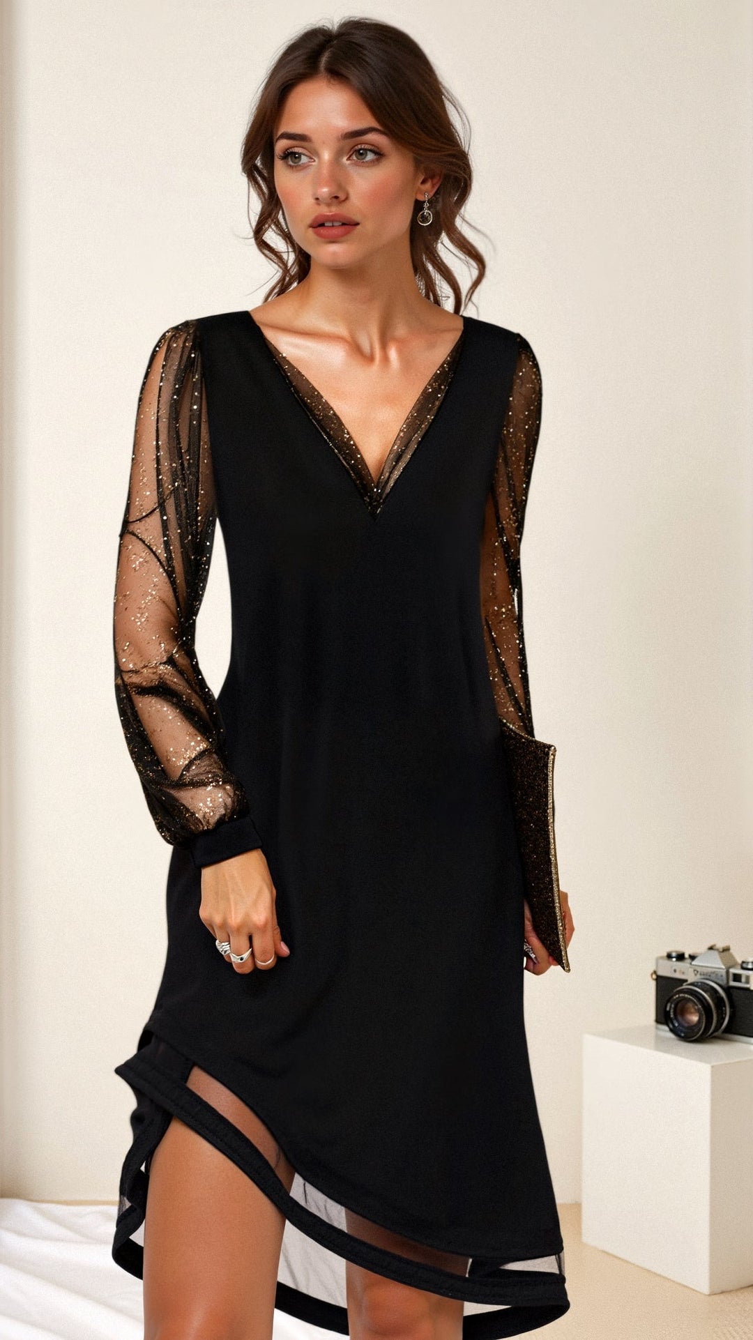 Abito da sera Donna Maniche Trasparenti Elegante - Vesarelli