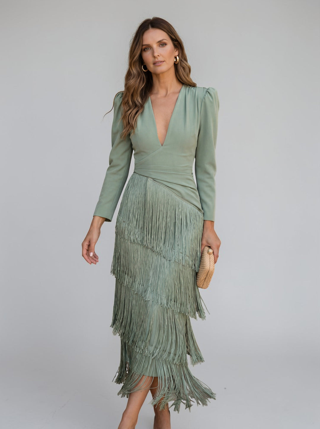 Abito elegante Donna | Frange a Strati & Vita Drappeggiata che Slancia