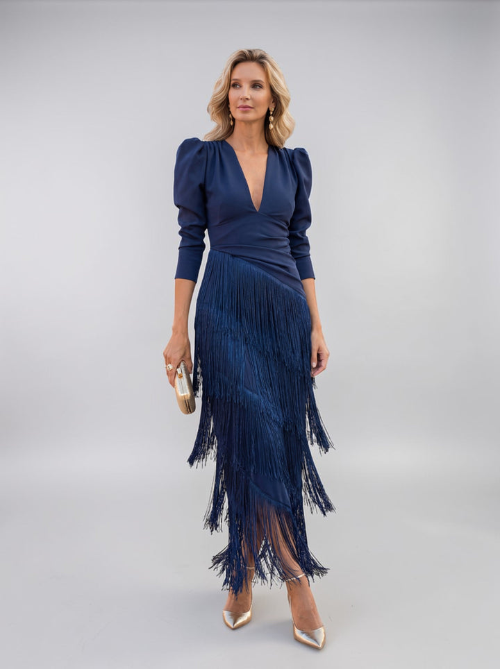 Abito elegante Donna | Frange a Strati & Vita Drappeggiata che Slancia