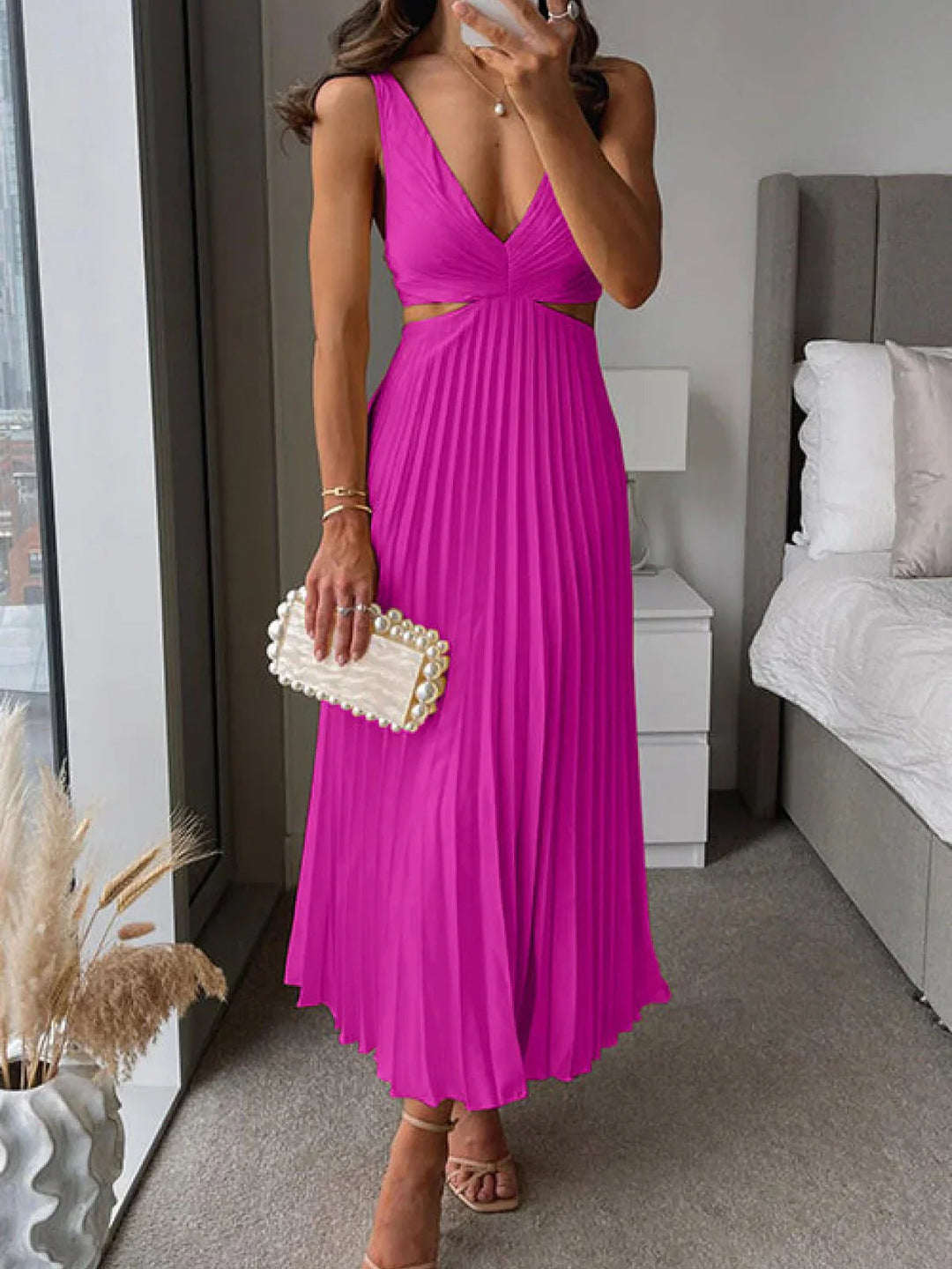 Abito elegante Donna | Scollo a V & Gonna plissettata
