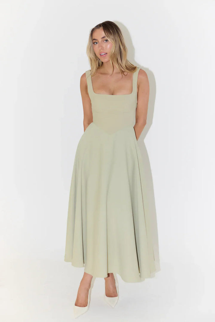 Abito estivo midi donna con scollo quadrato