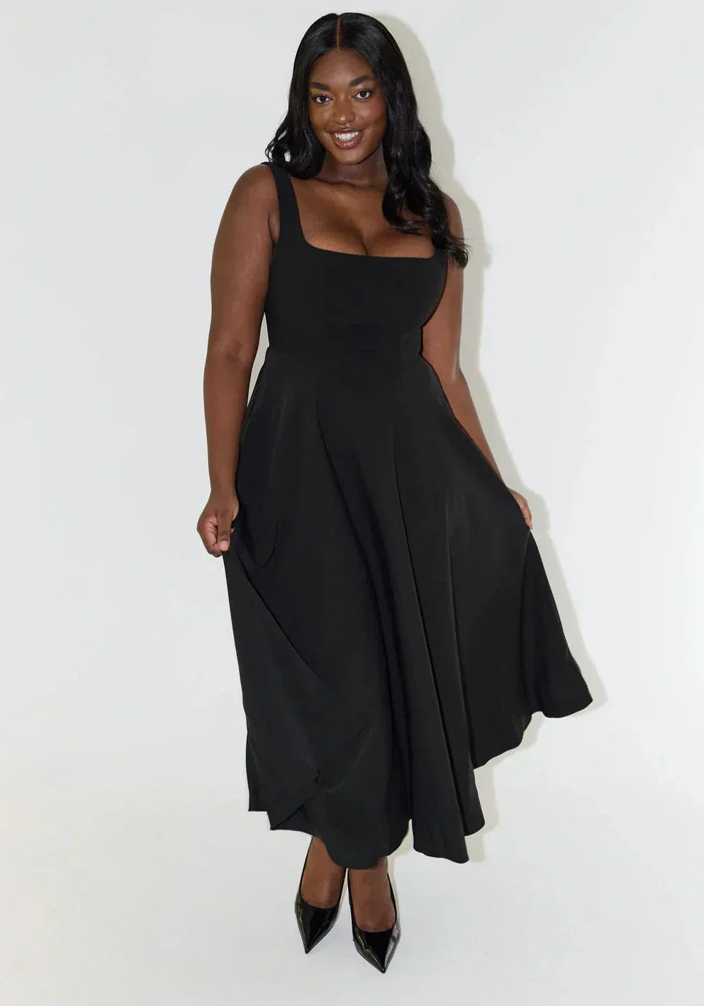 Abito estivo midi donna con scollo quadrato